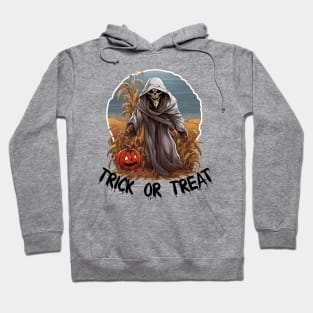 Grim Reaper In A Cornfield - Trick Or Treat (Black Lettering) Hoodie